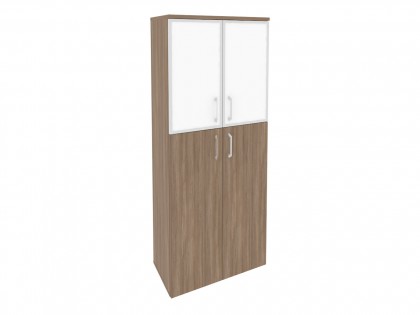 Офисная мебель ONIX O.ST-1.7R white Шкаф высокий широкий (2 средних фасада ЛДСП + 2 низких фасада стекло лакобель в раме)